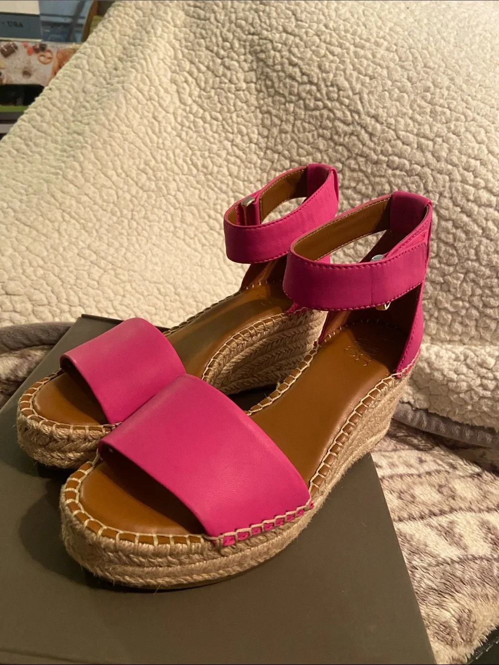 Franco Sarto Hot Pink Jute Espadrille Wedge Sandals